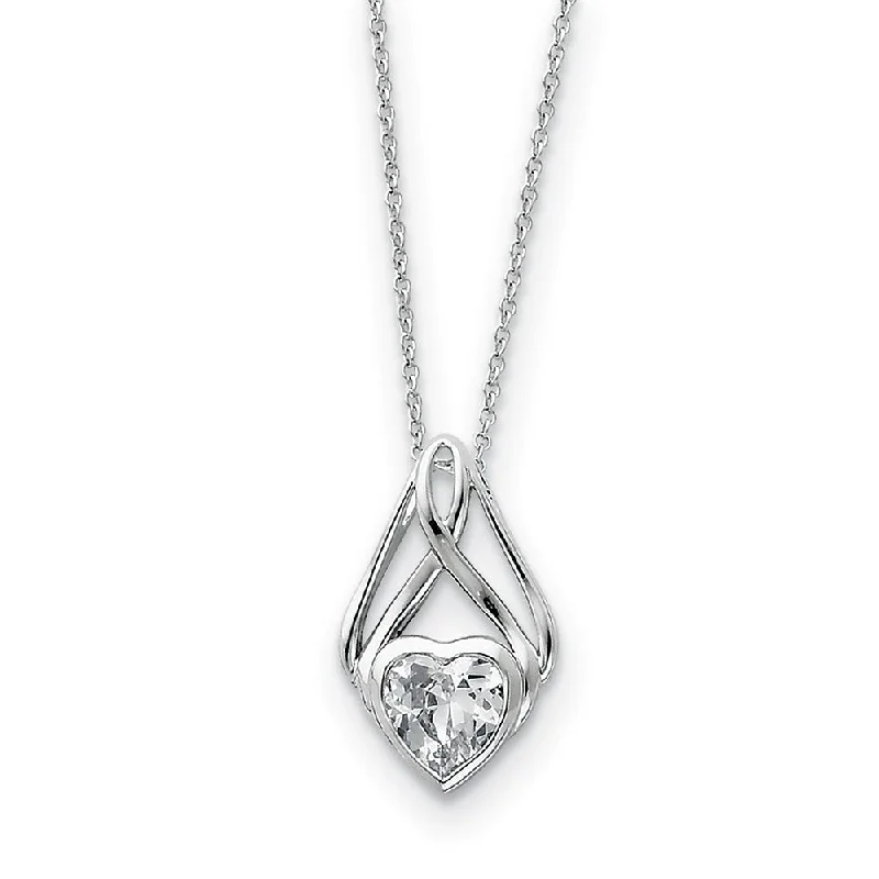 Simple Pearl Necklace for Casual Looks-Rhodium Sterling Silver & CZ Wrapped Around My Heart Necklace, 18 Inch