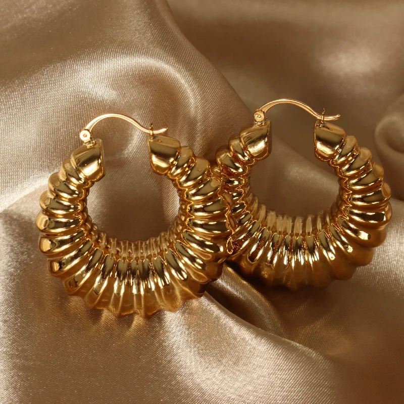 Chunky Statement Earrings for Bold Style-Rachel 18ct gold plated on copper Hoop Earrings