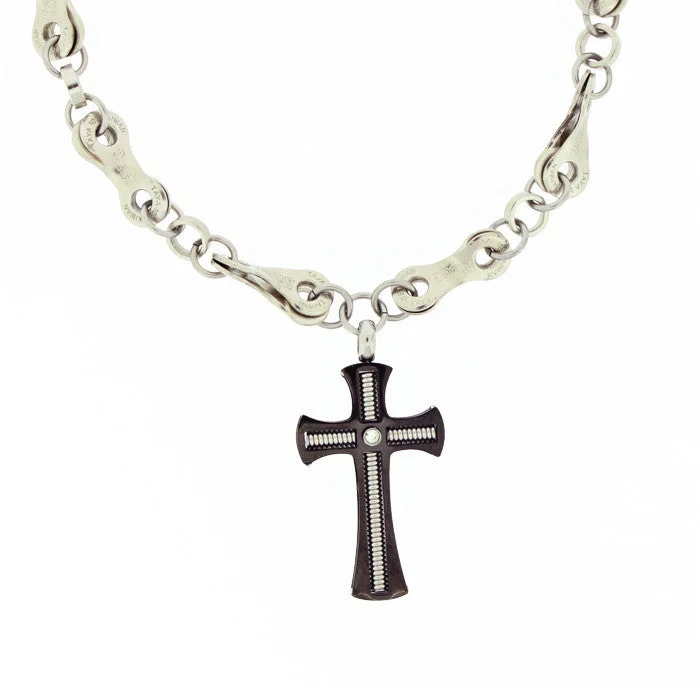 Simple Pendant Necklace for Casual Wear-Stainless Steel Black Gothic Cross - Wholesale