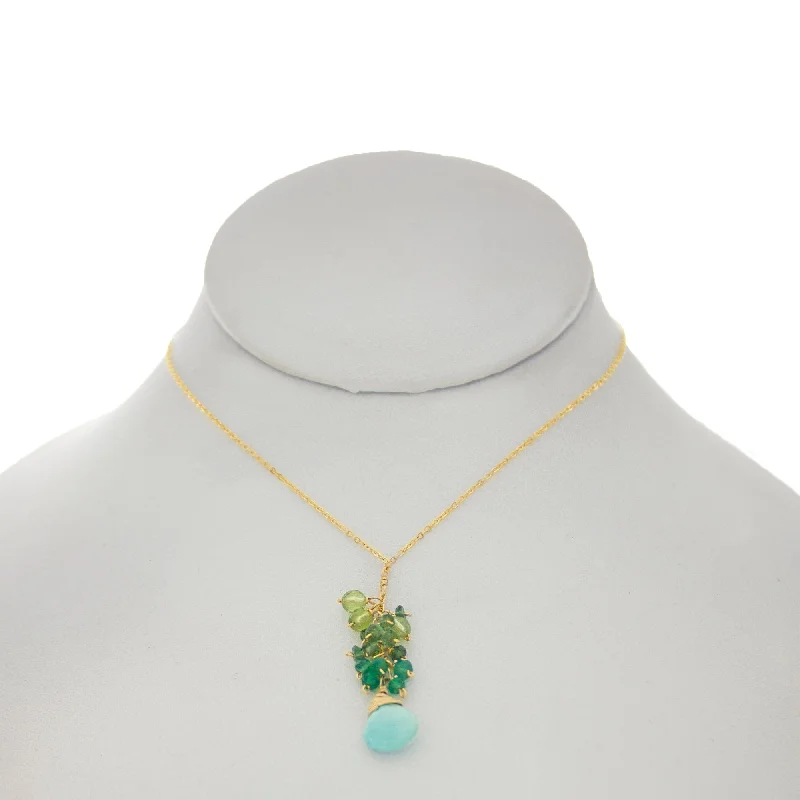 Gold Pendant Necklace for Stylish Women-Shamrock Green -  Turquoise Drop Cluster Necklace