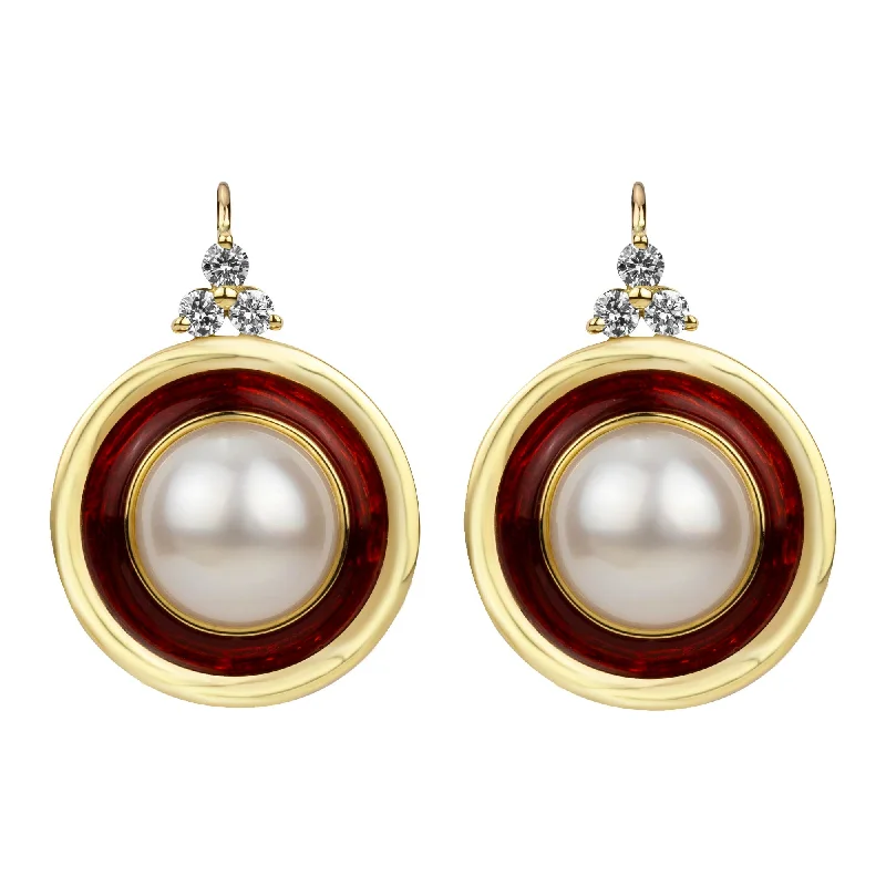 Vintage Style Earrings-Earrings - South Sea Pearl And Diamond (enamel)