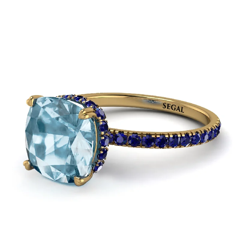 Classic Diamond Band Ring for Wedding-Cushion Hidden Aquamarine Ring - Nova No. 413