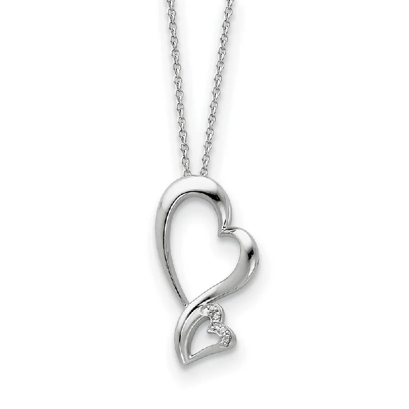 Cute Necklace for Teen Girls-Rhodium Plated Sterling Silver & CZ Protected Heart Necklace, 18 Inch