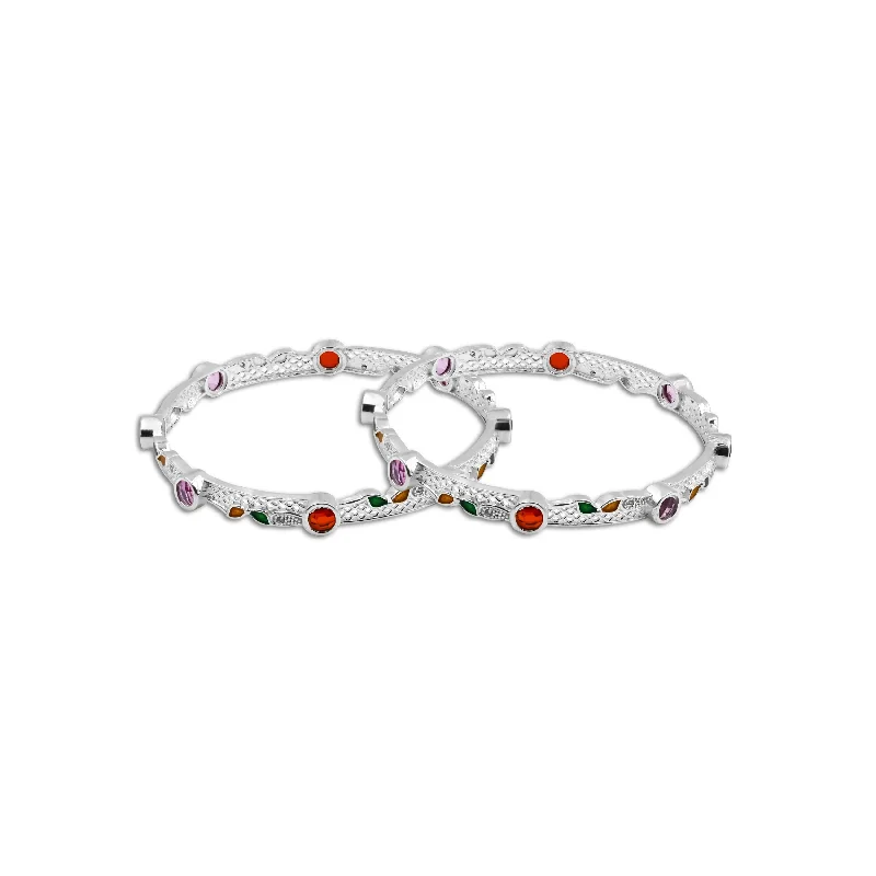 Custom Birthstone Bangles for Gifts-Stylish Silver Bangle Set: A Must-Have Addition to Your Jewelry Collection