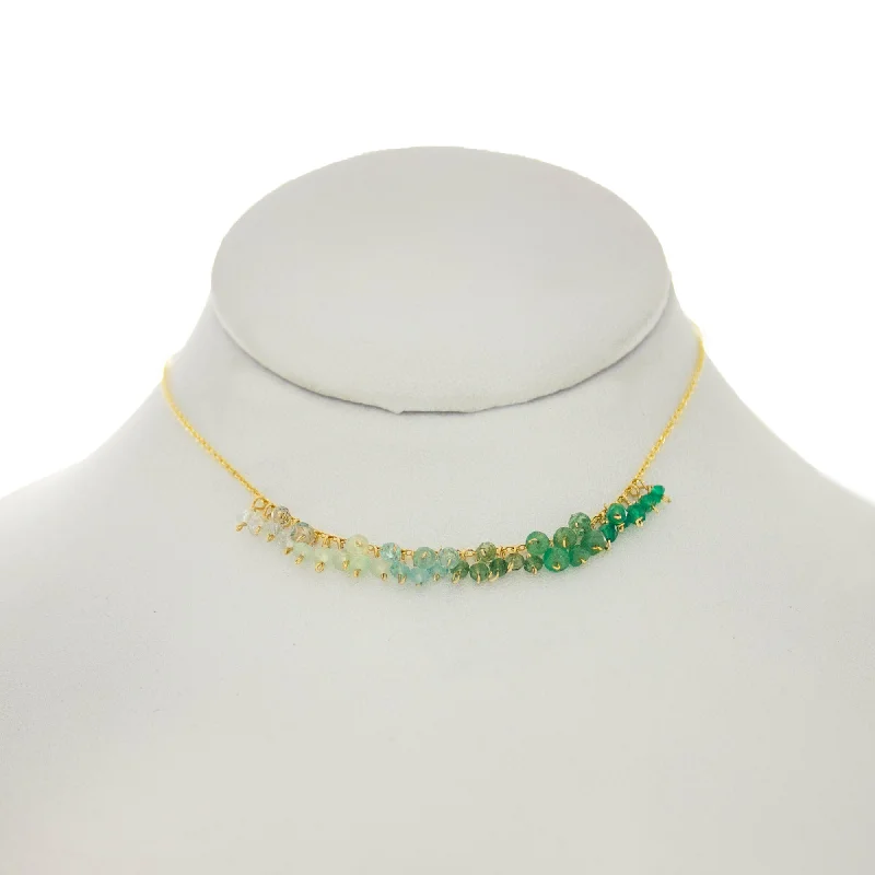 Custom Gold Necklace for Unique Style-Seafoam Green - Green Onyx, Emeralds, Apatite, Blue Chalcedny, Aquamarine Dangle Necklace