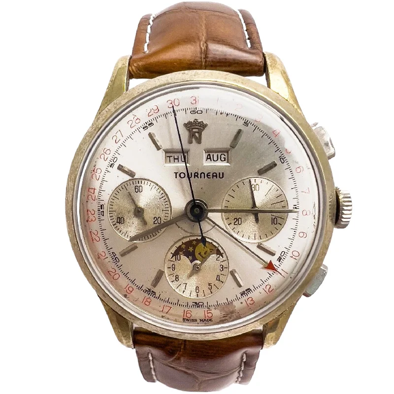 Smart Watches for Women with Notifications-Tourneau Moonphase Triple Calendar Charles Nicolet Tramelan 38mm Vintage Watch