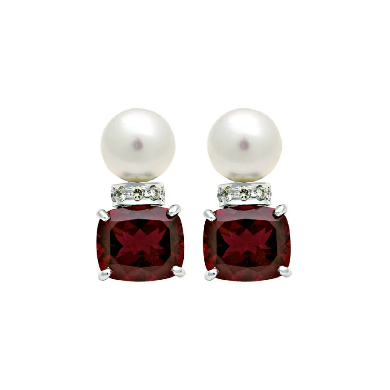 Crystal Earrings for Parties-Earrings- Rubellite, South Sea Pearl And Diamond