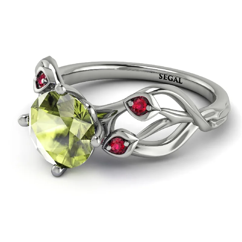 Custom Engraved Ring for Couples-Peridot Blossom 14K Golden Nature Inspired Engagement Ring - Haley No. 712