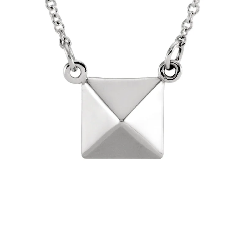 Stylish Pendant Necklace for Trendy Looks-Polished Pyramid Necklace in 14k White Gold, 16.25 Inch