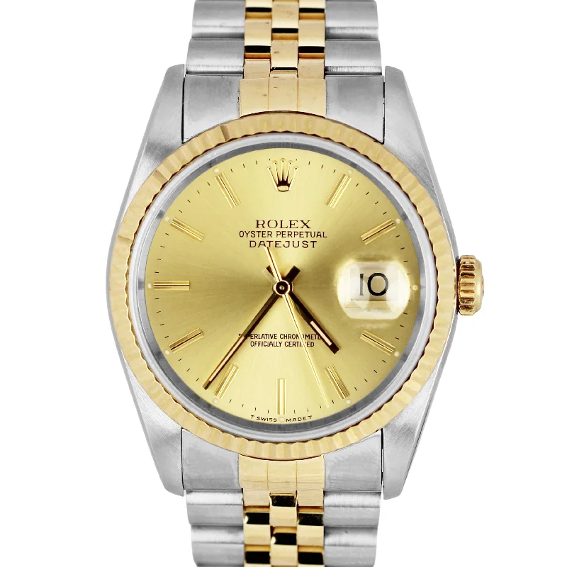 Personalized Watches for Couples-Rolex DateJust Two-Tone 18k Yellow Gold Stainless Champagne 36mm 16233 Watch