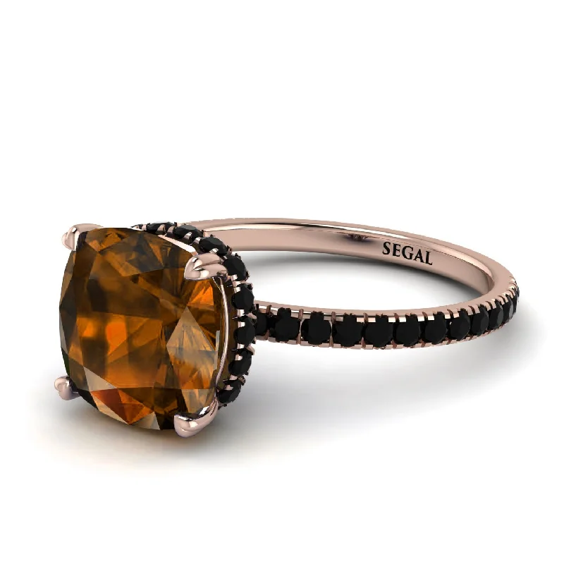 Rose Gold Engagement Ring with Diamonds-Cushion Hidden Brown Diamond Ring - Nova No. 1108