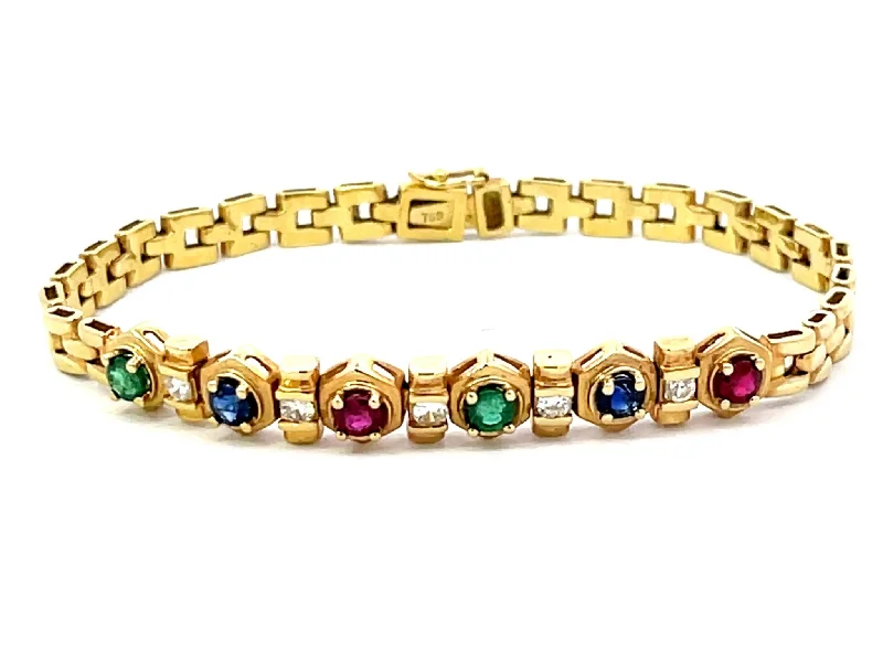 Adjustable Bracelet with Charm for Custom Style-Emerald Sapphire Ruby and Diamond Bracelet in 18k Yellow Gold