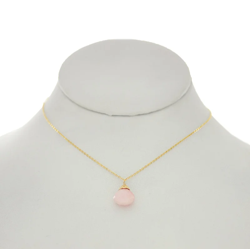 Handcrafted Pendant Necklace for Gifts-Rose Pompadour- Pink Opal Drop Necklace