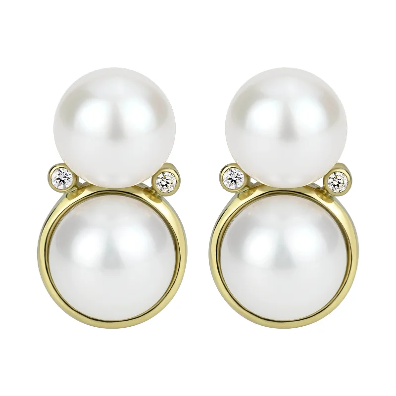 Beautiful Stud Earrings for Women-Earrings - South Sea Pearl And Diamond