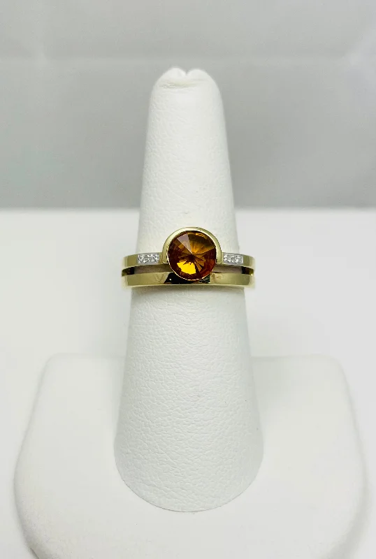 Elegant Rose Gold Ring-Cool Modern 1ct Citrine Diamond 14k Yellow Gold Ring