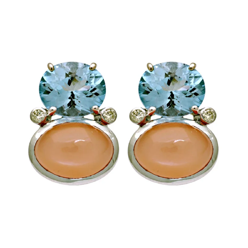 Vintage Style Earrings-Earrings- Pink Opal, Blue Topaz And Diamond