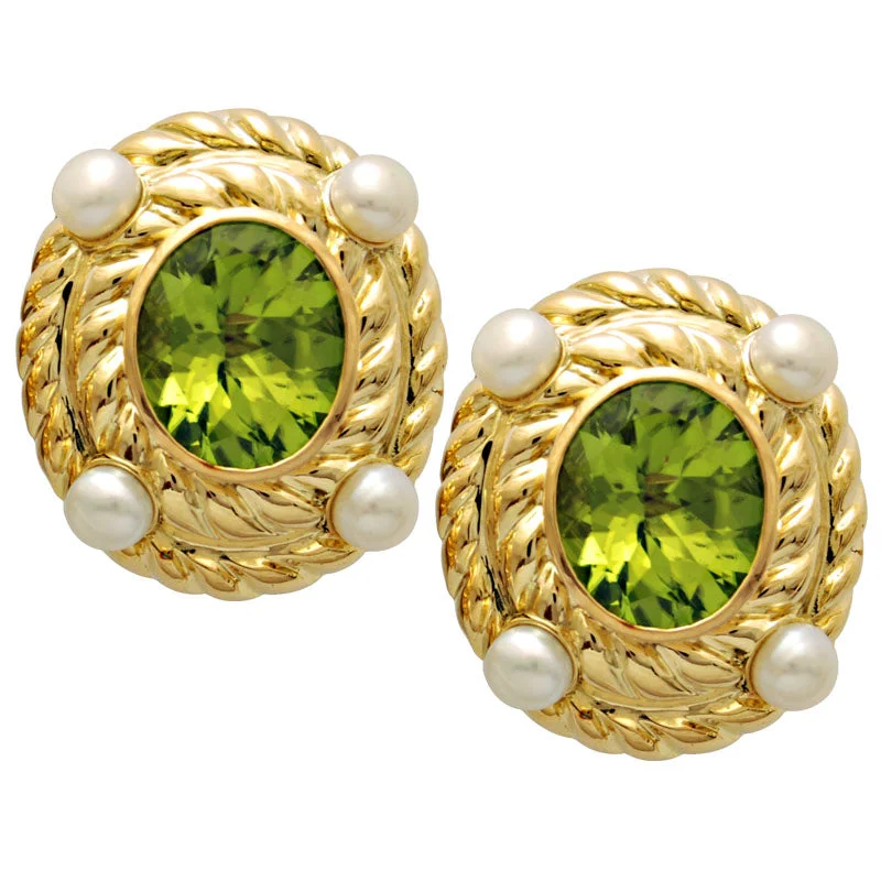 Chic Pearl Earrings for Dinner Parties-Earrings- Peridot And Pearl