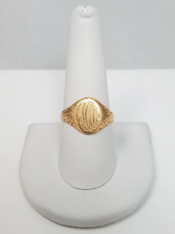 Wedding Band with Gemstones-Ornate Early 1900's 10k Yellow Gold Signet Ring