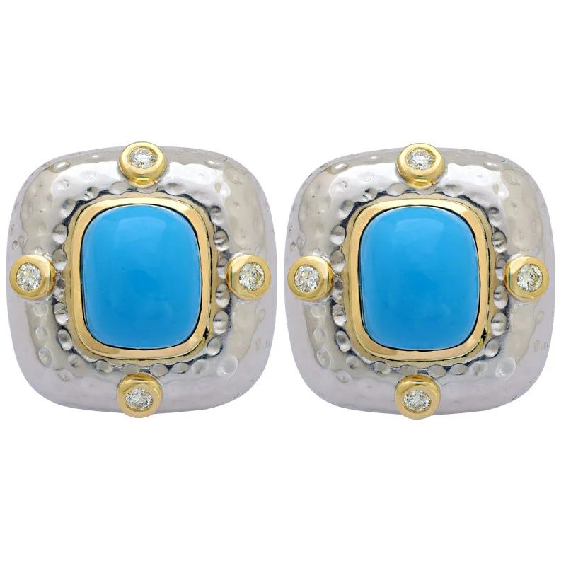 Elegant Gold Stud Earrings-Earrings-Turquoise and Diamond