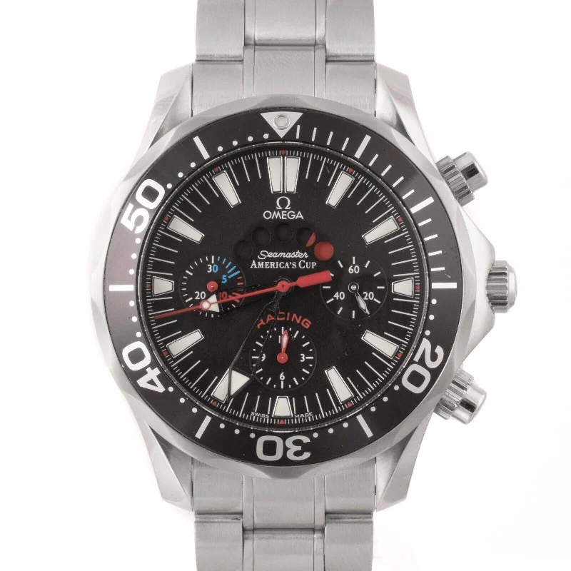 Luxury Sports Watches with Stopwatch Feature-Omega Seamaster Racing America’s Cup 44mm Steel Black Dial Mens Watch 2569.52.00