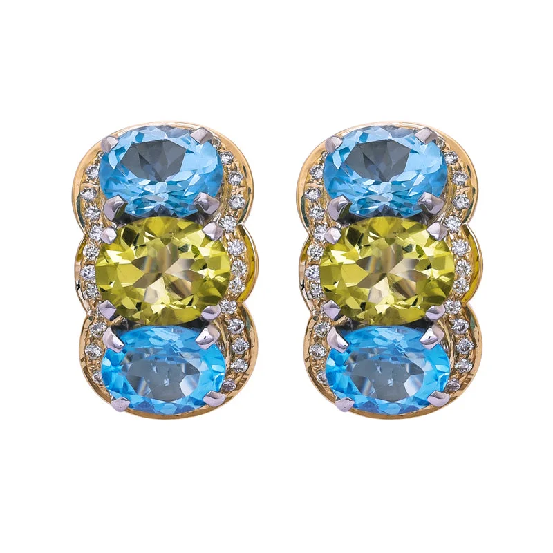 Trendy Earrings for Teens-Earrings- Blue Topaz, Lemon Quartz and Diamond