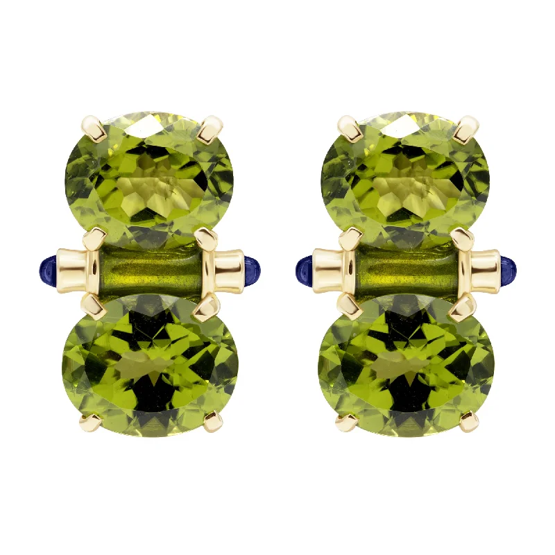 Flower Shaped Earrings-Earrings - Peridot And Iolite (Enamel)