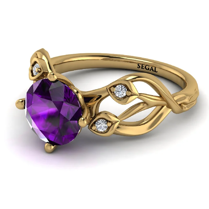 Classic Men’s Wedding Ring with Engraving-Amethyst Blossom 14K Golden Nature Inspired Engagement Ring - Haley No. 301