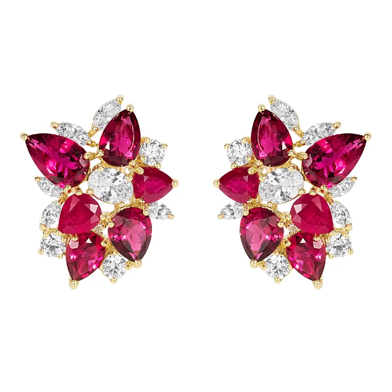 Gold Plated Earrings for Women-Earrings - Ruby, Rubellite, Crystal and Diamond