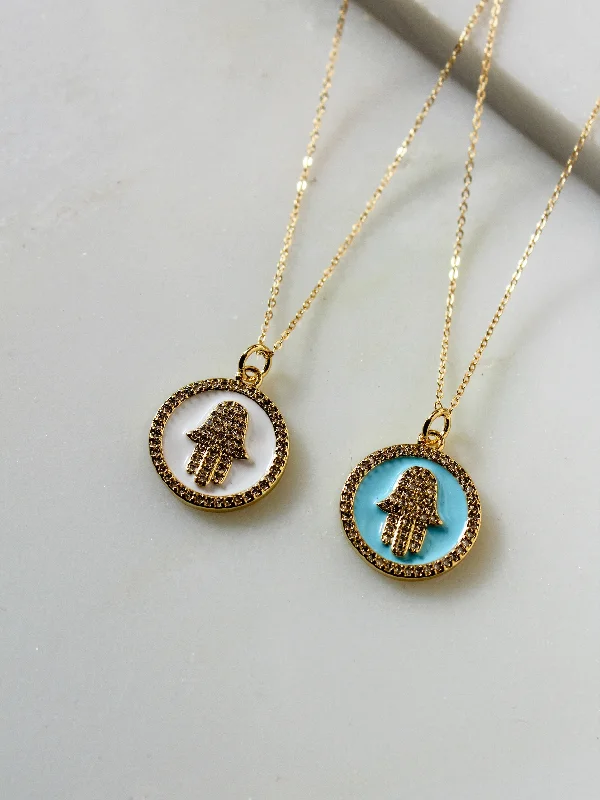 Rose Gold Chain Necklace for Style-Enamel Hamsa Coin Necklace