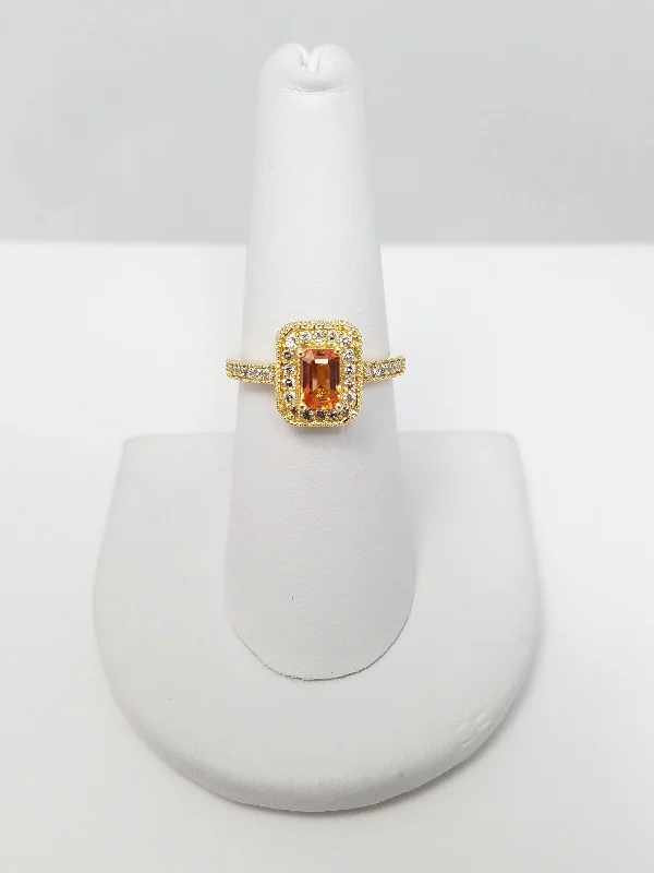 Unique Gold Ring for Fashionistas-Effy Natural Orange Sapphire & Natural Diamond 14k Yellow Gold Ring