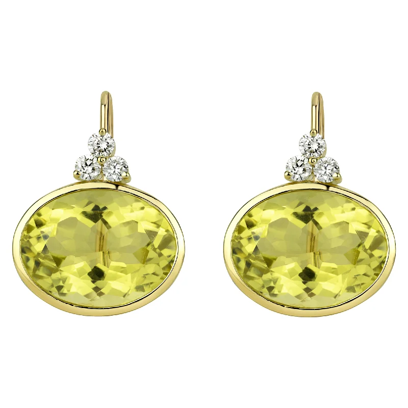 Trendy Earrings for Teens-Earrings - Lemon Quartz And Diamond