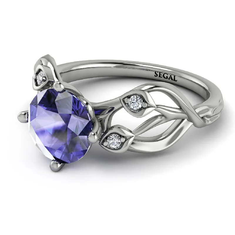 Silver Wedding Ring for Women-Tanzanite Blossom 14K Golden Nature Inspired Engagement Ring - Haley No. 203