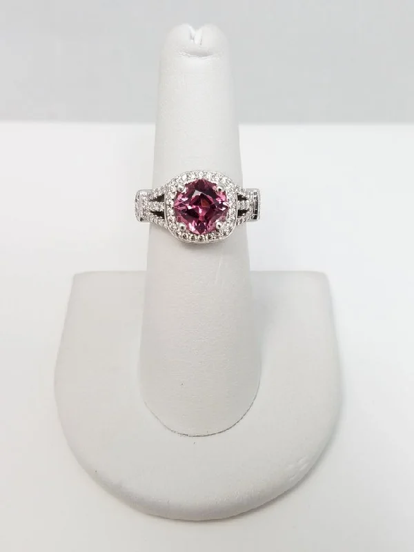 Luxury Gold Ring for Anniversary-Precious 18k White Gold Natural Tourmaline Diamond Ring