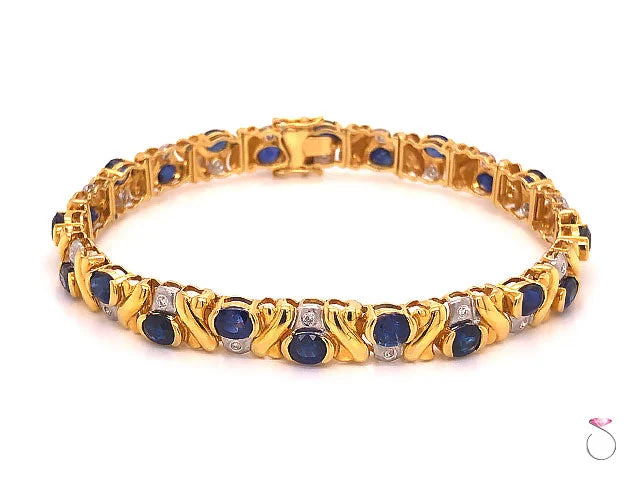 Luxury Gold Bracelet for Brides-Natural Blue Sapphire and Diamond Bracelet