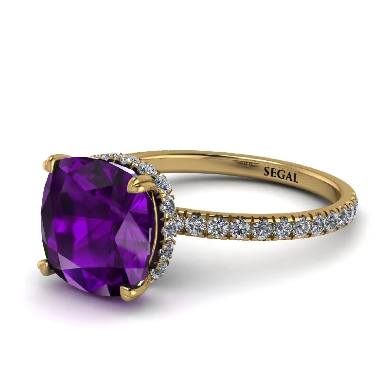 Beautiful Gold Ring with Gemstones-Cushion Hidden Amethyst Ring - Nova No. 301