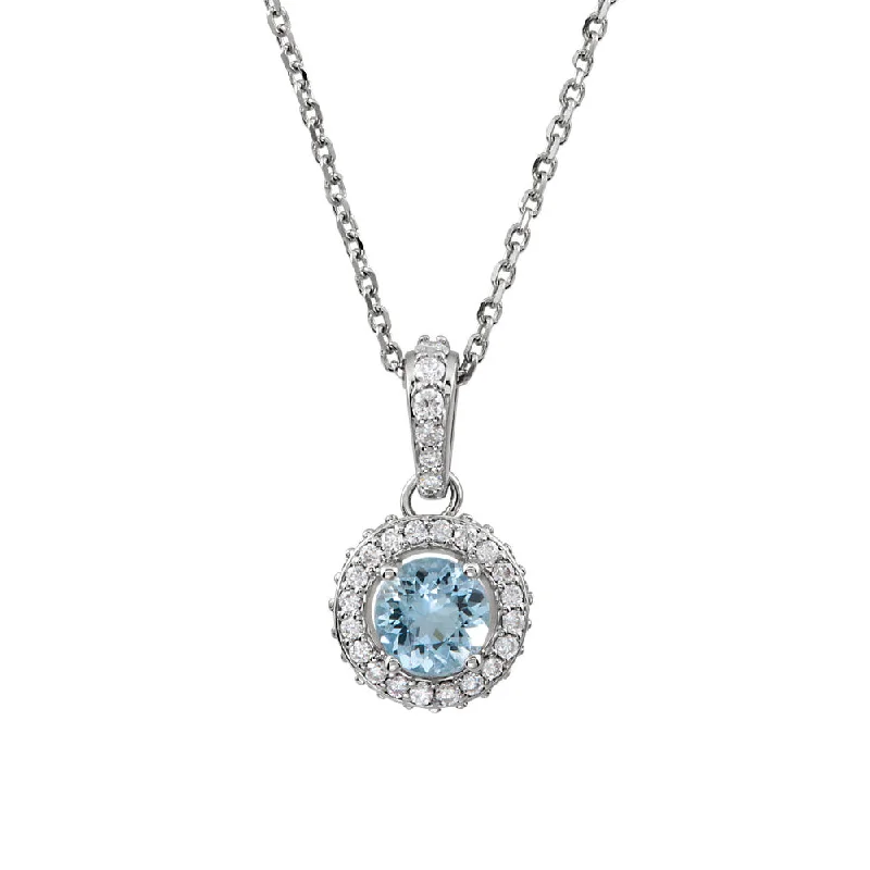 Custom Pendant Necklace for Personal Style-Aquamarine & 1/4 Ctw Diamond Entourage 14k White Gold Necklace, 18 In