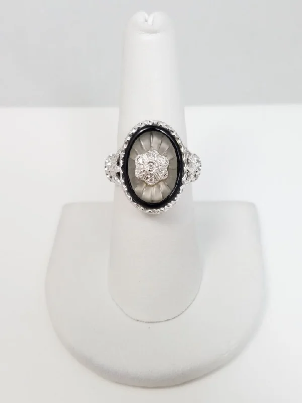 Multi-Gemstone Engagement Ring-Stunning 14k White Gold Frosted Crystal Natural Onyx Diamond Custom Ring