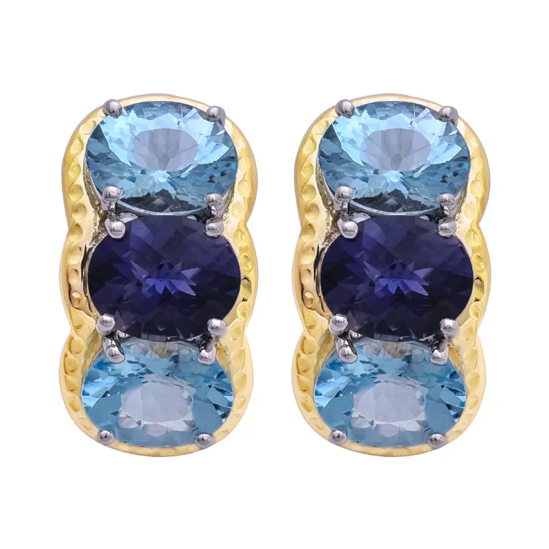 Trendy Stud Earrings for Young Women-Earrings- Iolite and Blue Topaz