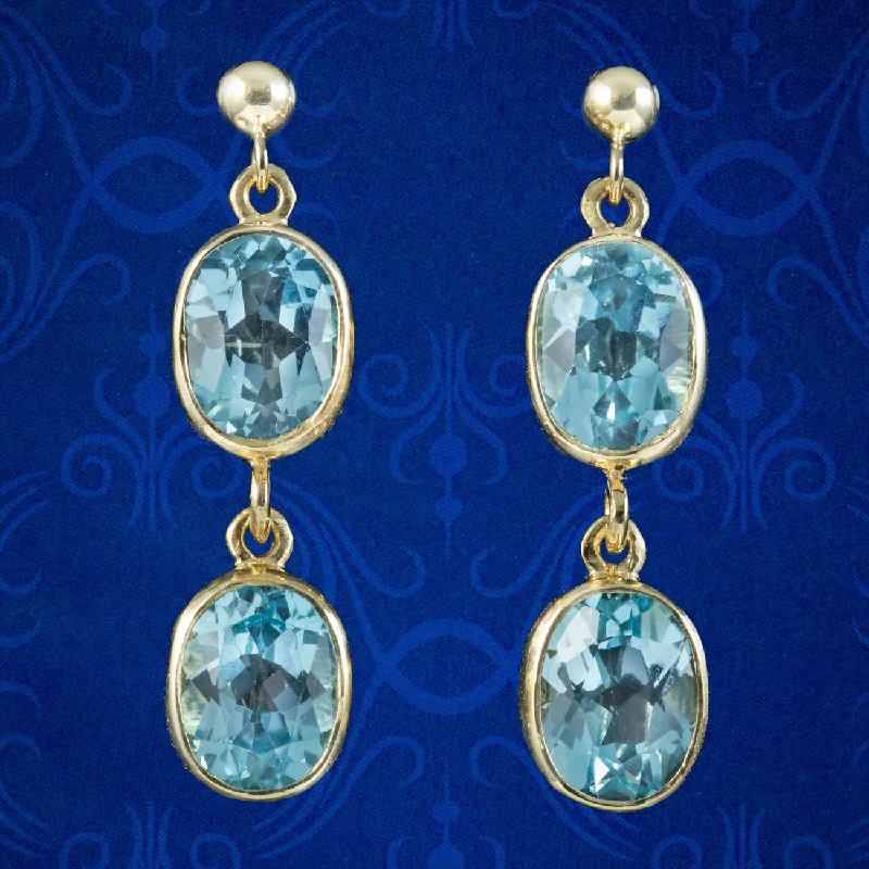 Statement Earrings for Bold Looks-Edwardian Style Blue Topaz Earrings 9ct Gold