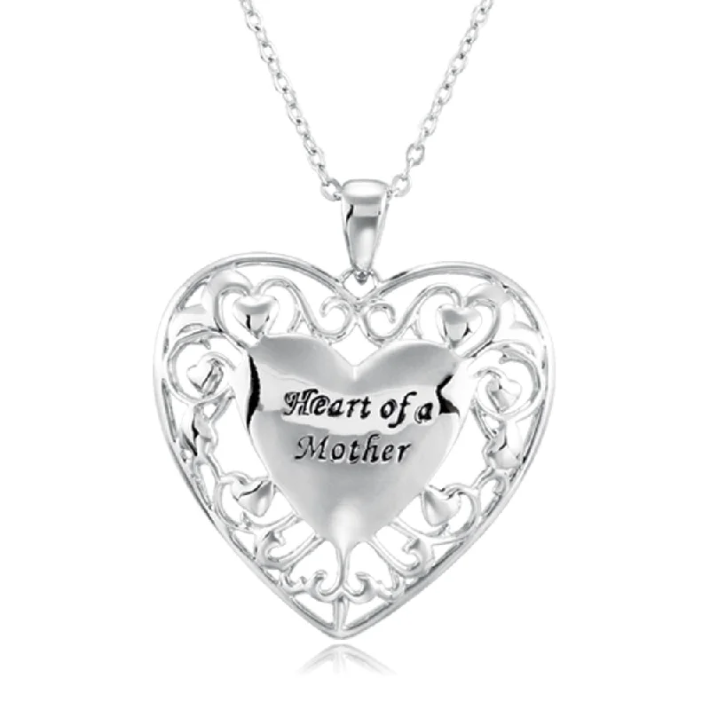 Gemstone Necklace for Wedding-Rhodium Plated Sterling Silver Heart of a Mother Necklace, 18 Inch