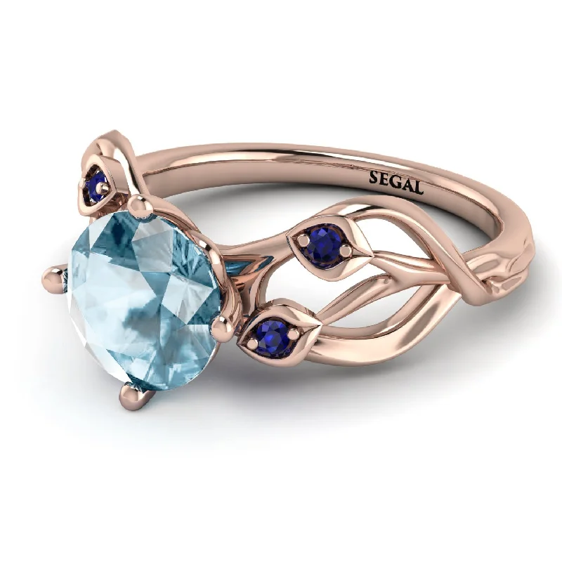 Simple Gemstone Ring for Fashion-Aquamarine Blossom 14K Golden Nature Inspired Engagement Ring - Haley No. 414