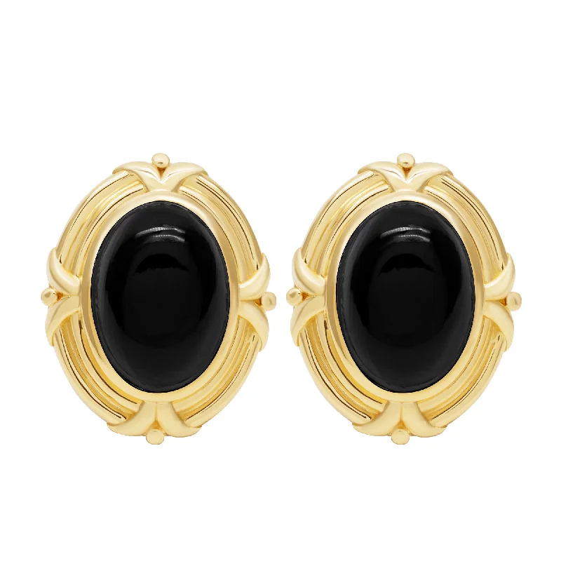 Gold Plated Drop Earrings-Earrings - Black Onyx