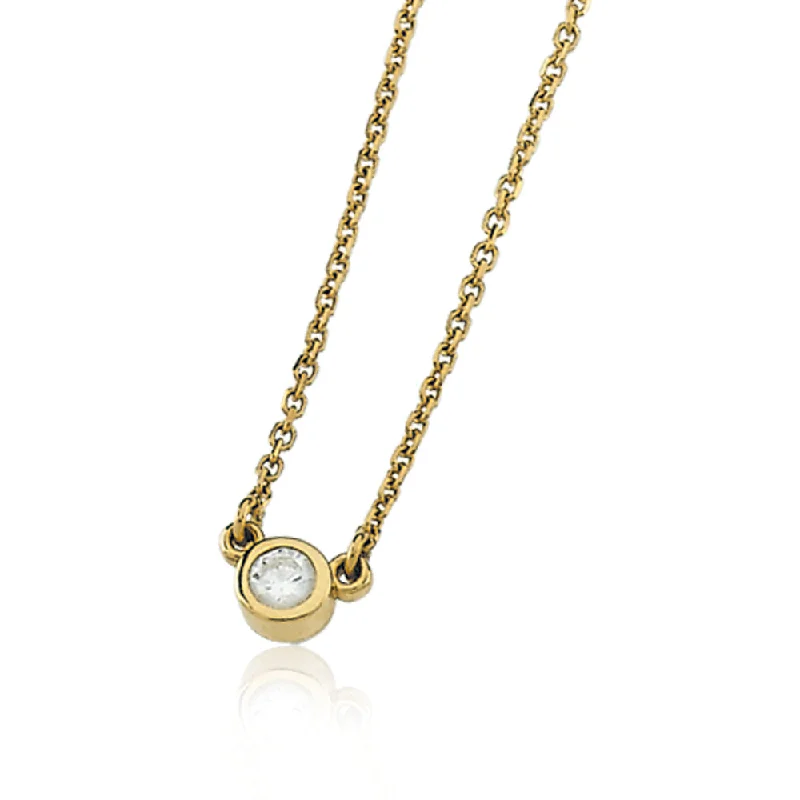 Bohemian Necklace for Hippie Style-Diamond Solitaire 14k Yellow Gold Necklace - 3mm Stone