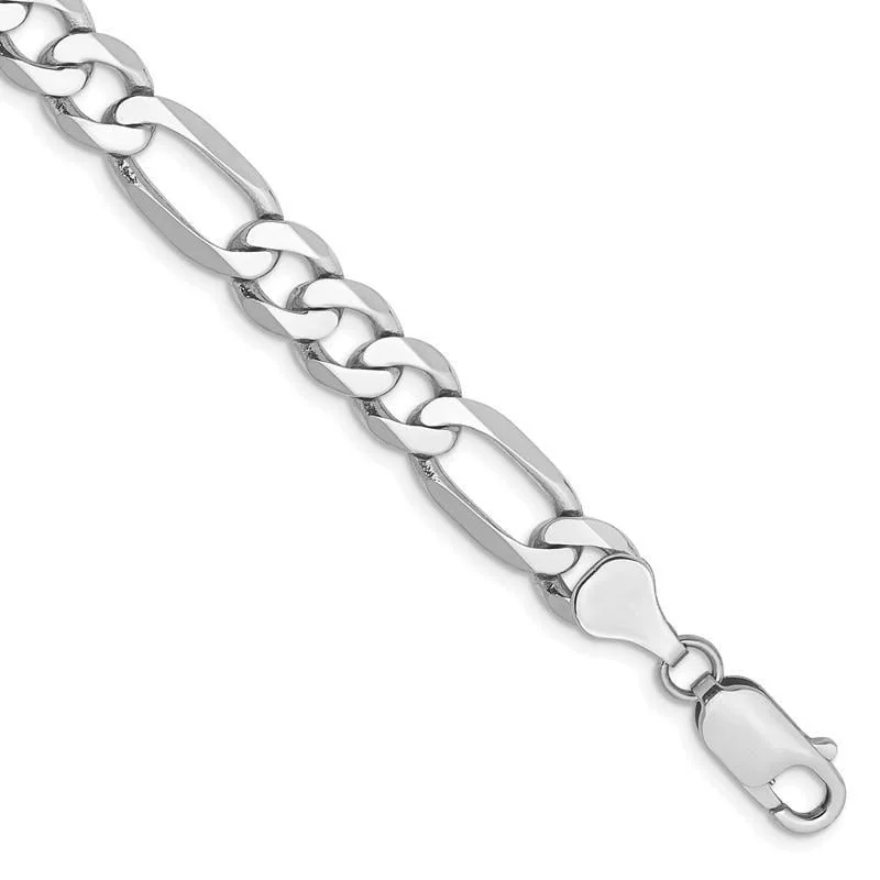 Stylish Cuff Bracelet for Women-14K White Gold 9 inch 7mm Flat Figaro with Lobster Clasp Chain Bracelet