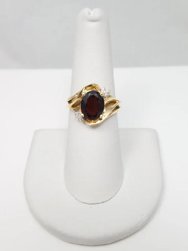 Custom Engagement Ring with Sapphire-Gleaming 10k Yellow Gold Natural Garnet Diamond Bypass Ring