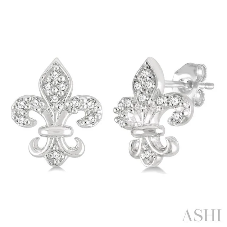 Geometric Earrings for Women-1/20 Ctw Fleur De Lis Round Cut Diamond Petite Earring in 10K White Gold