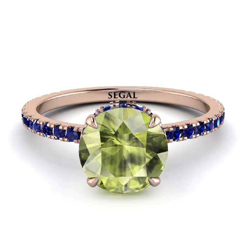 Personalized Gold Ring for Women-Hidden Diamond Round Peridot Cat Claw Engagement Ring - Aurora No. 714