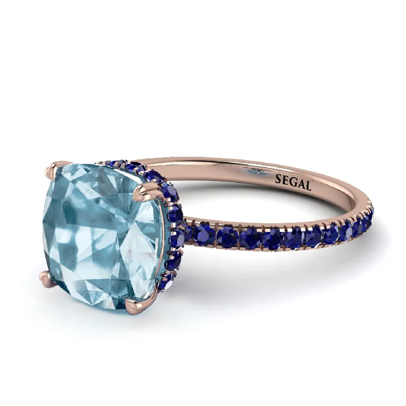 Engagement Ring with Diamonds and Sapphire-Cushion Hidden Aquamarine Ring - Nova No. 414