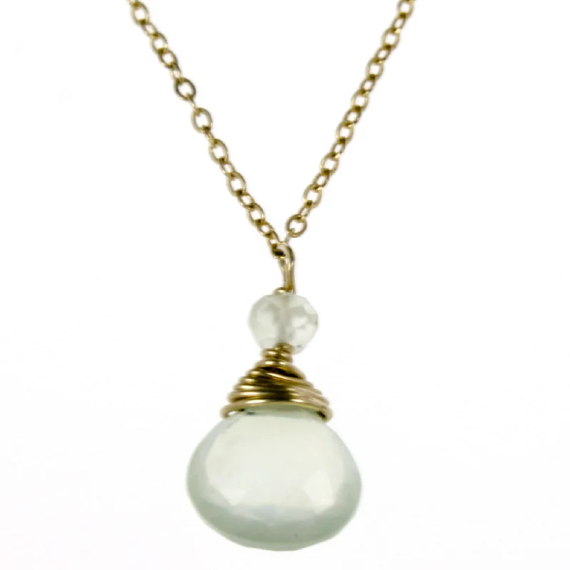 Simple Gold Pendant Necklace-Green Prenite One Drop Necklace