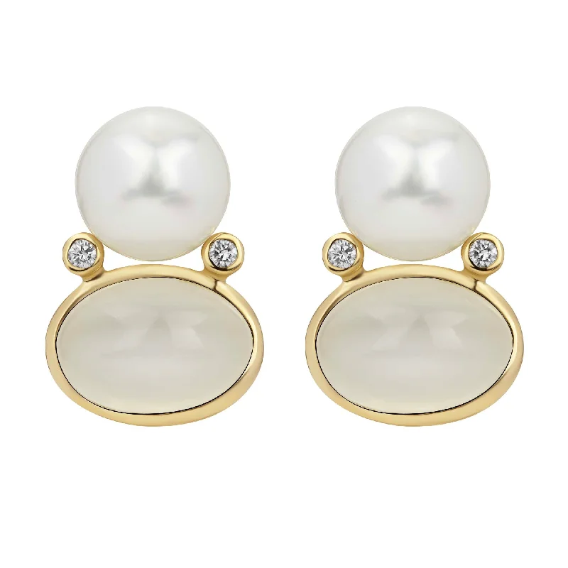 Fashionable Stud Earrings for Women-Earrings - South Sea Pearl, Moonstone And Diamond